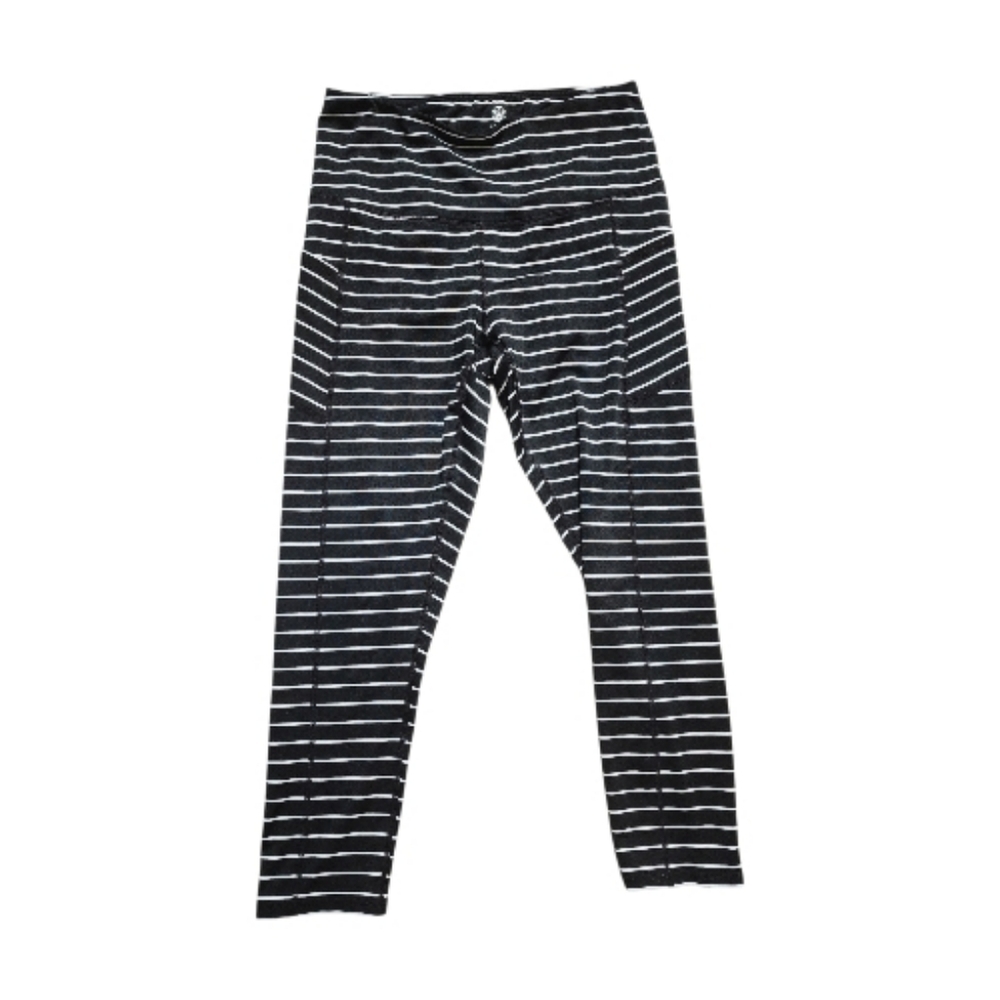 GAIAM Black White Striped Pocket Leggings, Size Medium